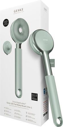 GESKE Sonic LED Масажер для тіла з LED-підсвіткою та інтенсивним пілінгом | 9 в 1 | Електрична щітка для очищення тіла | Глибоке очищення та масаж | SmartSonic Pulsations | М'які силіконові ніжки (Зелений)