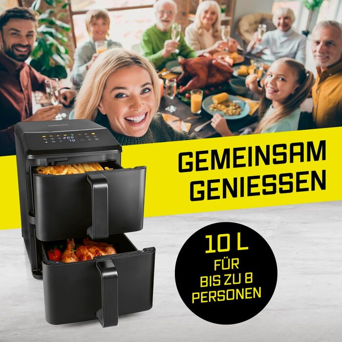 Повітряна фритюрниця GOURMETmaxx FryUp3 17л з 3 камерами, сенсорним дисплеєм, 12 програмами, вікнами для спостереження – для 12 осіб