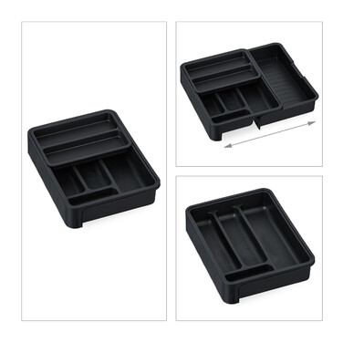 Relaxdays Extendable Cutlery Box in Black