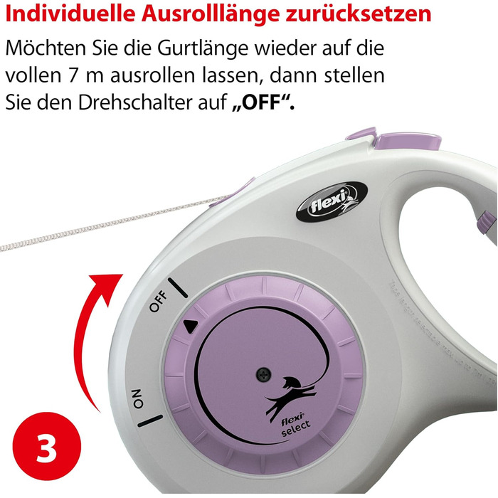 Flexi Select Gurt 7 м чорний, рулетка для собак до 25 кг, регулювання 0-7 м (світло-сірий/фіолетовий, Medium)