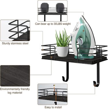 Настінна підставка для прасувальної дошки THYGIFTREE, сіра, з полицею для зберігання