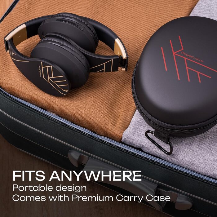 Бездротові навушники PowerLocus Over-Ear з Bluetooth, мікрофоном, складні конструкції, м'які амбушюри, Hi-Fi стерео бас, для дітей/дорослих/TV/PC/Home Office (Чорний/Золотий)