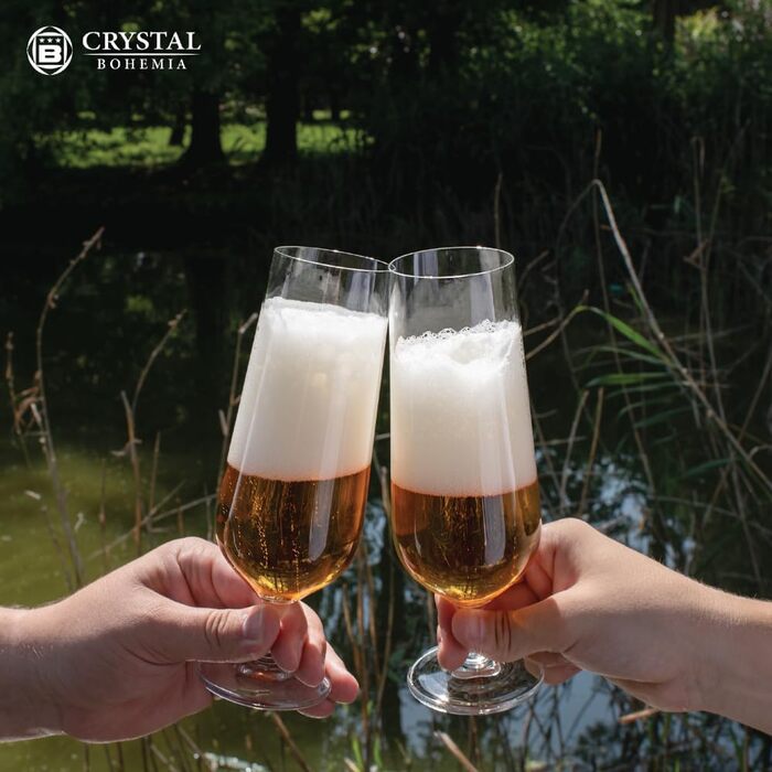 Кришталеві келихи Crystal Bohemia - набір 6 шт, об'єм 200 мл, стійкі до миття в посудомийній машині, елегантні, стійкі до подряпин - класичні келихи для шампанського та просекко, ідеальні для вечірок та як подарунок (Beer 380ml)