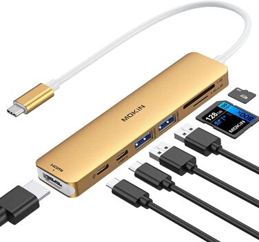 MOKiN USB-C хаб 6 в 1: HDMI 4K, 2xUSB 3.0, USB 2.0, SD/MicroSD, для MacBook, XPS та інших пристроїв