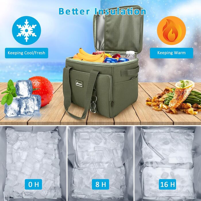 UPEELIFE Cooler Bag 24L, Large Foldable Lunch Bag Insulated Bag, Waterproof Picnic Bag, Cooler Bag with Shoulder Strap for Picnics, BBQs, Shopping, Beach, Camping