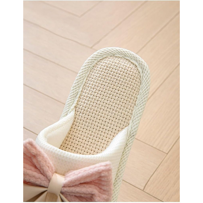 Тапочки жіночі домашні з льону, дихаючі, антиковзкі, з бантиком, м'які, відкриті, для дому, рожеві, 40/41 EU