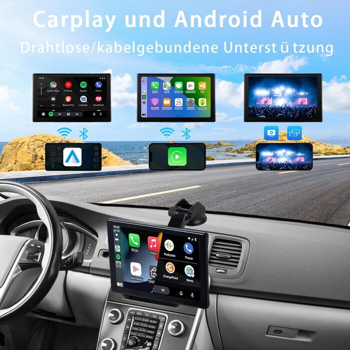 Plimpton 9-дюймовий автомобільний дисплей із бездротовим CarPlay та Android Auto, IPS сенсорний екран, цифровий медіаресивер, Mirror Link, навігація, Bluetooth, AUX