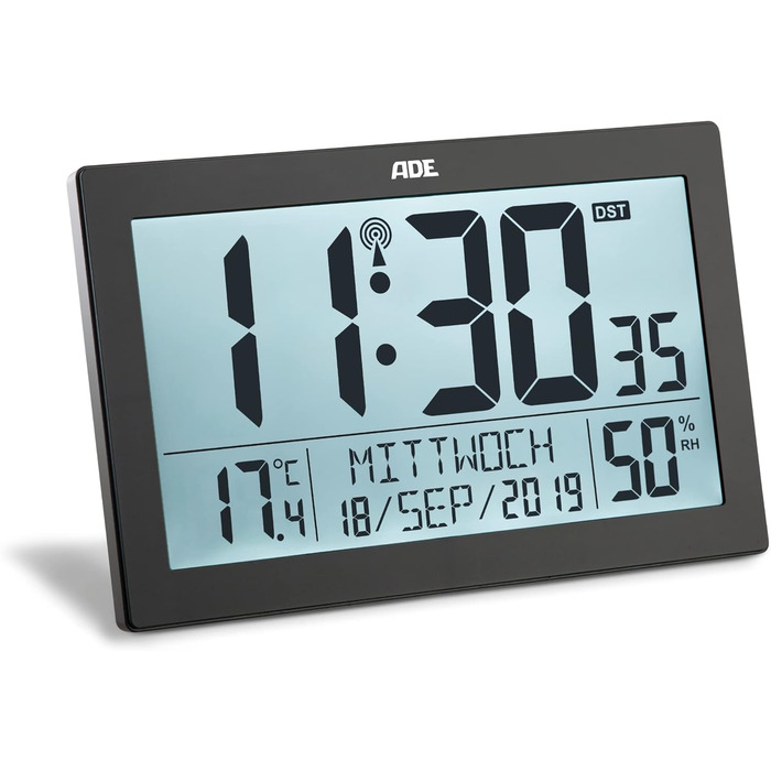 Digital Radio Clock with Large XL Display | Calendar | with Temperature Display & Hygrometer | Wall Clock | Radio Alarm Clock with 2 Alarm Times and Snooze Function | black