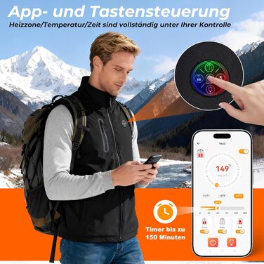 Обогреваемый жилет Smartes с управлением через APP | 8-зонный обогреватель для лыж и кемпинга | Аккумулятор 20000mAh 7.4V | 3 температурных режима | Ветро- и водонепроницаемый | Можно стирать в машинке, мужской/женский жилет L