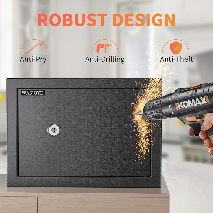 Сейф настінний Safe Tresor WASJOYE з ключем 19L для грошей, коштовностей, документів (25x35x25 см)