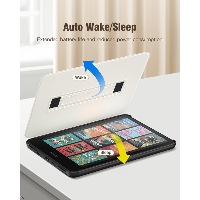 Чохол MoKo для Kindle Paperwhite (12-ге покоління, 2024) та Kindle Colorsoft Signature Edition (2024), з петлею для руки, авто-ввімкнення/вимкнення, Agave Grün (рожеві квіти)