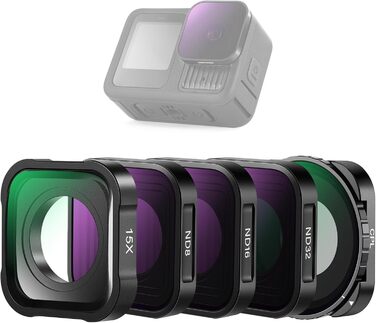 Набір фільтрів ND NEEWER (4 шт.) + лінза збільшення 15x для GoPro Hero 13/12/11/10/9: ND8, ND16, ND32, CPL