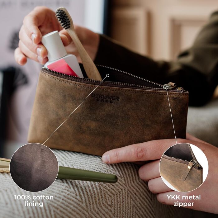 Преміум косметичка Berliner Bags Anna зі шкіри, маленький шкіряний пенал для жінок і дівчат, розмір XS, колір еспресо