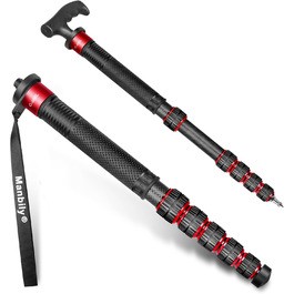 Монопод Manbily 32мм з карбону для камери: 44-174см, 6 секцій, до 15кг, з кліпсою для телефону, червоний