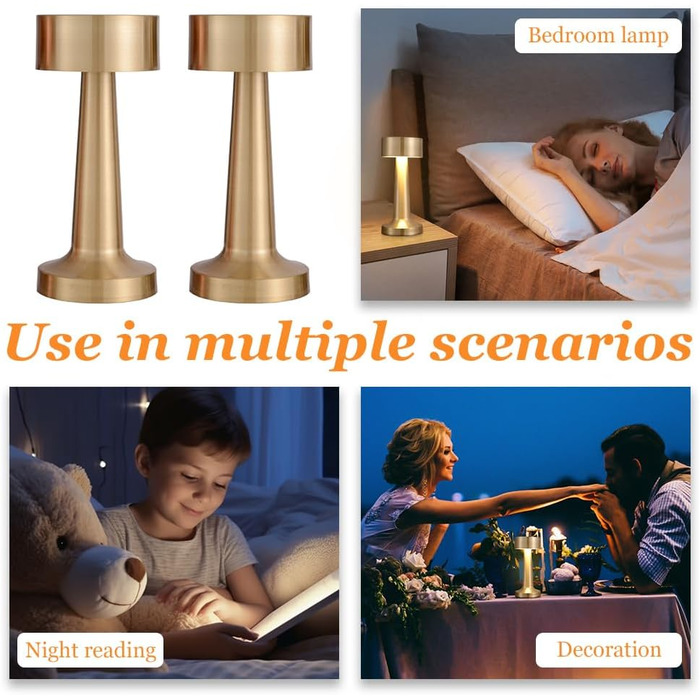 LED торшер настільний бездротовий, 2 шт. з сенсорним керуванням, 3 режими, 2000mAh, тепле світло для спальні та нічного столика