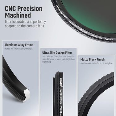 NEEWER Змінний ND-фільтр ND2-ND32 (1-5 ступенів затемнення) для камери, 49mm, з оптичного HD скла, водонепроникний, антибліковий