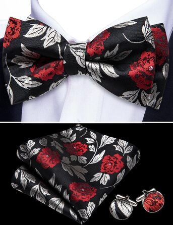 Метелик Barry.Wang для чоловіків, візерунок пейслі, шовк, нагрудна хустинка та запонки, для весілля, вечірки, формальних заходів (чорний, червоний, сріблястий)