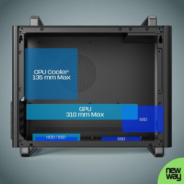 Корпус для ПК NEWWAY NC1 Mini-Tower, підтримка Mini-ITX/ITX/Micro-ATX, USB Type-C, з вентилятором 9мм, металевий сітчастий дизайн, чорний