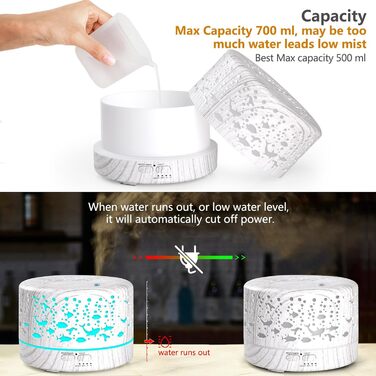 Аромадифузор Hianjoo 700 мл з таймером, ультразвуковий, LED, 7 кольорів, для офісу, йоги, спа, спальні - світле дерево (біла деревина)