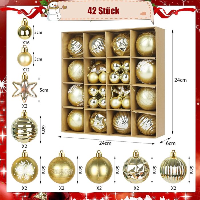 Набір прикрас на ялинку 44 шт. (6см та 3см), блакитний та сріблястий, для дому та вулиці