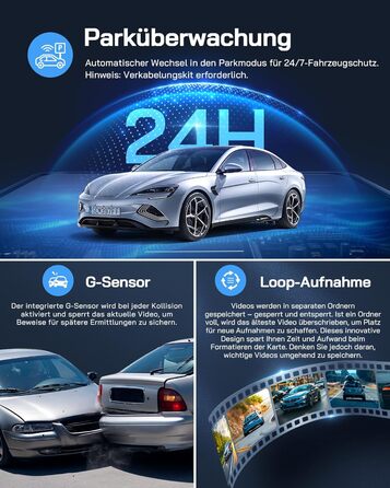 Автомобільний відеореєстратор WOLFANG 4K з WiFi, передня та задня камери, 3