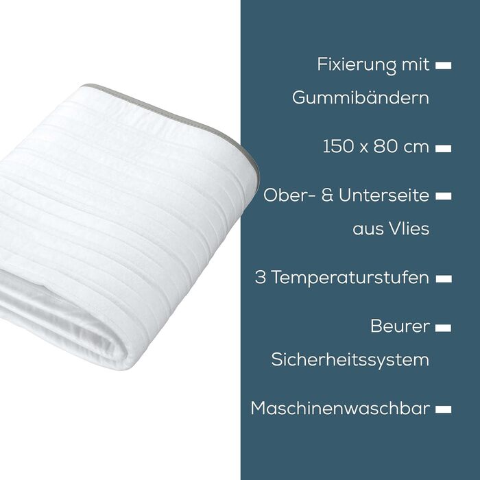 Електричний килимок Beurer TS 17 з м'якого флісу, 150x80 см, 3 температурні режими, антиковзаюча поверхня, знімний перемикач, прання до 30°C, сірий