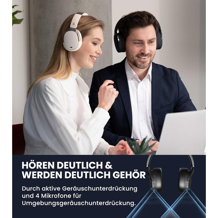 Edifier WH950NB: Бездротові навушники з активним шумозаглушенням, LDAC, Hi-Res Audio, Bluetooth 5.3, 55 годин роботи, чорний