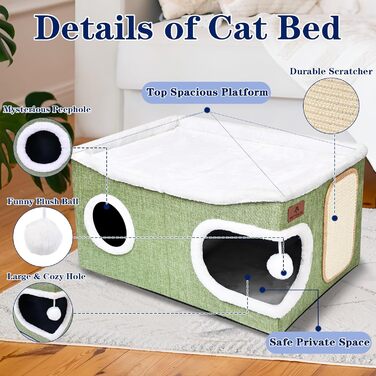 Кігтечка-будинок для котів з подушкою, зелена, 60x43x32 см | Katzenkondo