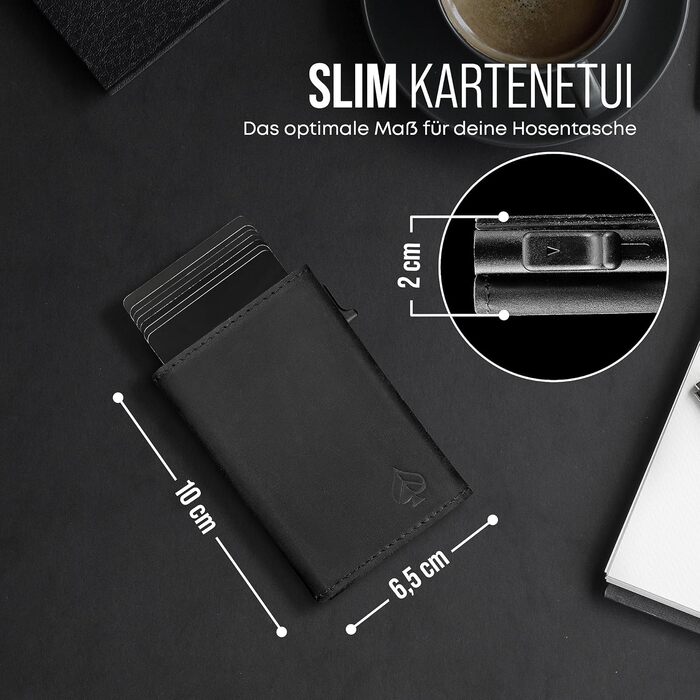 Картхолдер CARD Nine! із захистом RFID, преміум гаманець зі шкіри Crazy Horse, магнітний, з монетницею, чорний, для жінок і чоловіків