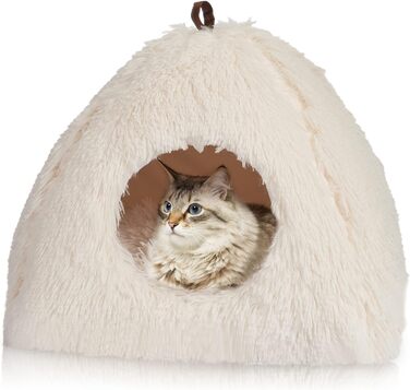 Cat Bed Washable Cat Sleeping Place for Cats Cat Cave Plush Pet Cat Head Pillow Cat House Cat Cushion Fluffy Kitten Puppy Snuggle Bed Pet Bed White