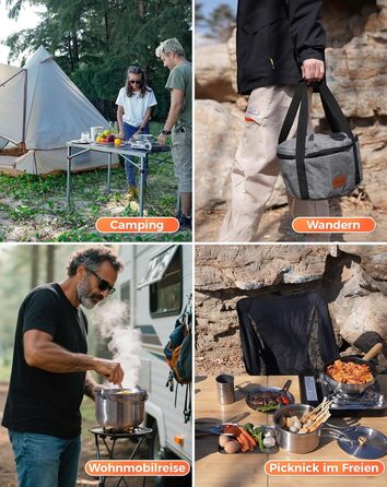 Набір посуду для кемпінгу KingCamp з кошиком, нержавіюча сталь, антипригарне покриття, 4-х частинний набір + чайник