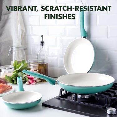 Набір сковорідок Greenpan Rio, керамічне покриття, антипригарні, 17.8 см, 24.1 см, 27.9 см, без PFAS, придатні для миття в посудомийній машині, бірюзові