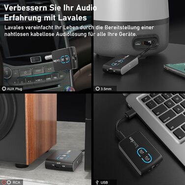 Передавач Bluetooth Lavales ML302Pro: 2-в-1 адаптер для 2 навушників, AptX-LL, 3.5mm jack, для TV, літака, гучномовця, спортзалу, регулювання гучності