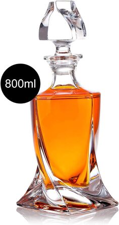 Whisky bottle carafe, whiskey decanter with glass stopper, 800ml for rum, scotch, cognac - gift idea for men with gift box