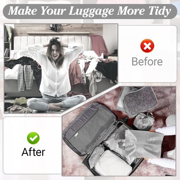 Органайзер для валізи Zorplex, набір 10 шт: кубики для пакування, аксесуари для подорожей, сумки для одягу, взуття та косметики (сірий)
