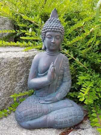 K&L Wall Art Sitting Buddha Figure for Indoor and Outdoor Use, 33cm Feng Shui Decor, Artificial Stone Statue, Zen Garden Figure, Stone (33cm Bronze Look)