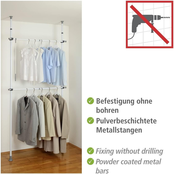 WENKO Telescopic Wardrobe System Hercules Basic (White, Single)