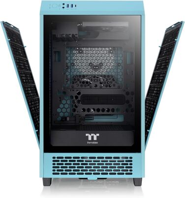 Корпус Thermaltake The Tower 200 Turquoise Mini-ITX з вертикальним розташуванням, загартоване скло, 2x CT140 вентилятори, підтримка AIO 280мм, GPU до 380мм