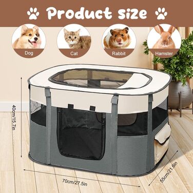 Клітка-забіг для цуценят та собак, складана, сірого кольору, 70x55x40 см