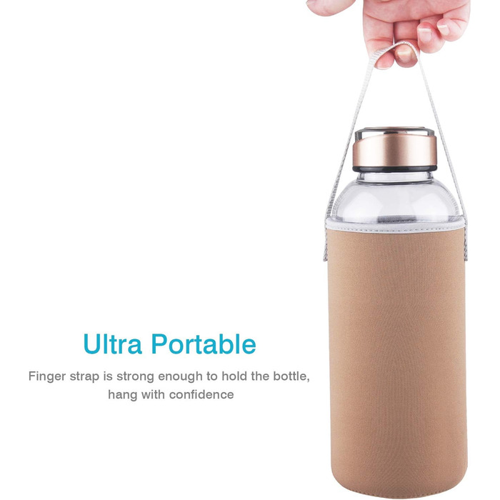 SHOW INGENUITY 1.5 Liter / 1.5L Glass Drinking Bottle with Neoprene Sleeve, 1500ml Borosilicate Glass Water Bottle with Stainless Steel Lid, BPA-Free Glass Bottle