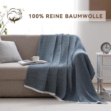 Плед SE SOFTEXLY з бавовни 100%, 4-шаровий м'який плед муслін, покривало на ліжко, накидка на диван, плед для дому, 130x150 см, білий (Pfauenblau, 200 x 230 см)