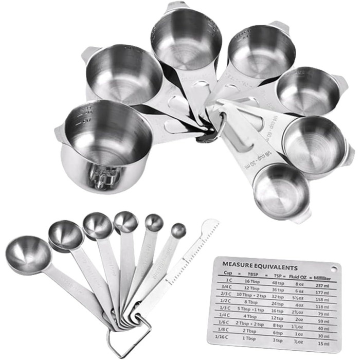Ciieeo 15St Messlöffel Umrechnungstabelle messbecher set measuring cups set Baking set with measuring cups Kitchen helper Utensils Portable rice spoon Portable kitchen appliances Stainless Steel Silver