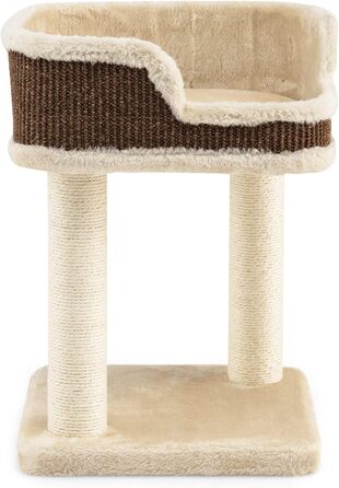 COSTWAY Cat Tree Small, Cat Tree with Large Plush Seat, Wooden Cat Scratching Post, Cat Furniture Climbing Tree, Activity Tree Play Tree, Natural Sisal Tower with Scratching Posts (Beige)