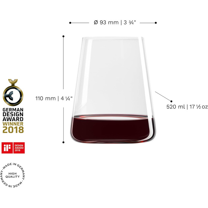 Stölzle Lausitz Red Wine Glasses Power 6-Piece Set 520ml – Modern Stemless Wine Glasses for Maximum Aroma Development – Flat Red Wine Glasses Made of Crystal Glass – Dishwasher & Shockproof, Made in Germany