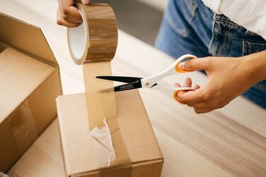 Універсальні ножиці Fiskars з антипригарним покриттям, 21 см, титанове напилення, нержавіюча сталь, біло-помаранчеві, 1004721