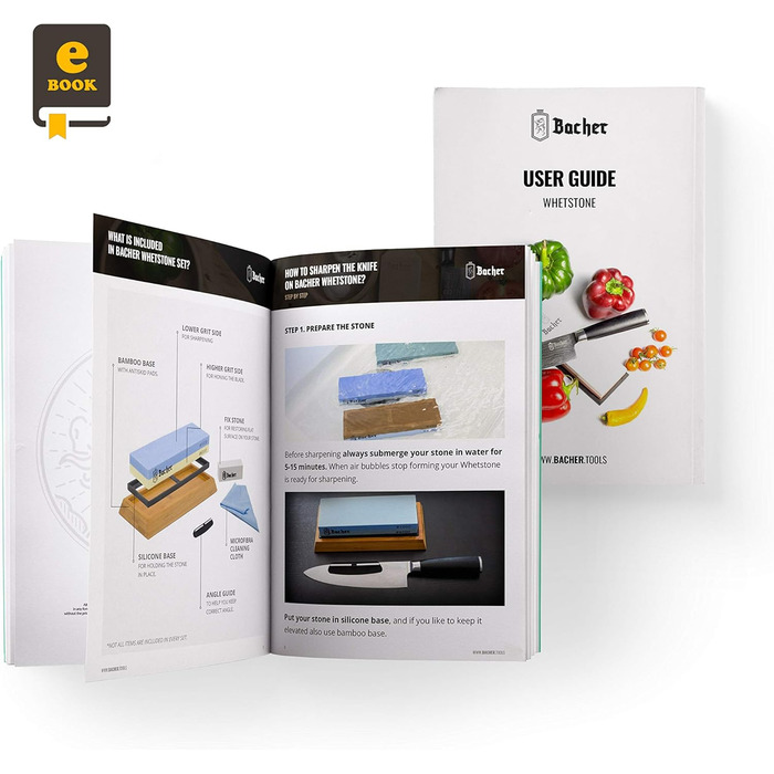 Набір точильних каменів Bacher Premium: 400/1000, з каменем для заточування та інструкцією. Точильні камені для ножів та інструментів