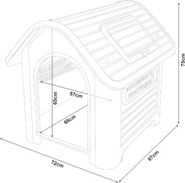 Будка для собак на вулицю Bello - вологостійка годівниця для собак з дахом та вентиляційними отворами, 87 x 72 x 75 см, пластикова, білий/сірий колір