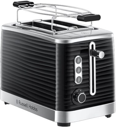 Тостер Russell Hobbs Inspire для 2 скибок, чорний, 6 режимів, широкі відділення, підставка для булочок, розморожування та підігрів