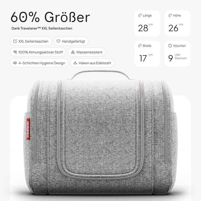 Чоловіча/Жіноча/Дитяча Туалетна Сумка Traveaner для Подорожей, 7 Відділень, 3-в-1, Водостійка (Сірий, XXL)