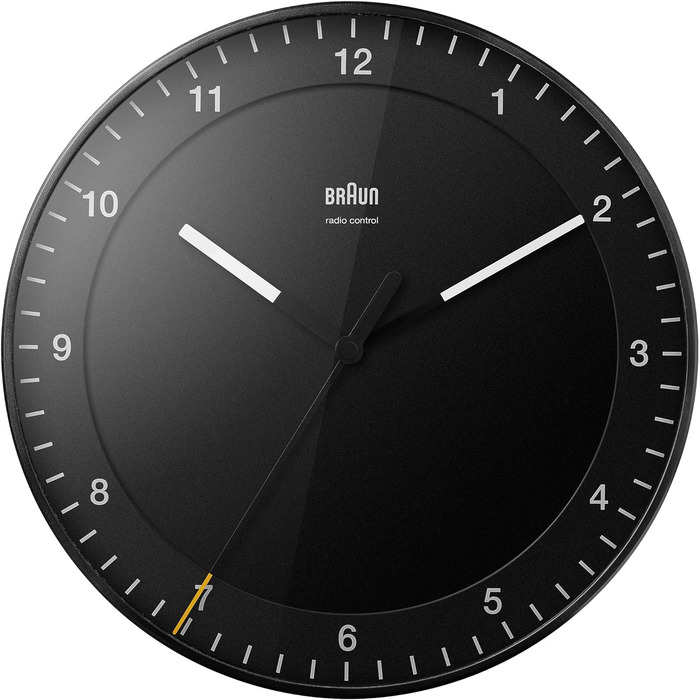Braun Classic Large Radio Wall Clock, Central European Time Zone (CET/GMT+1) with quiet movement, easy-to-read dial, 30cm diameter, black model BC17B-DCF.
